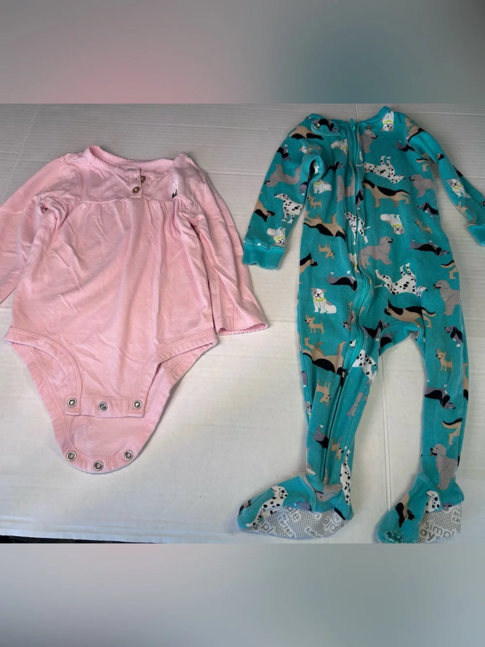 Carter's Pink Long-Sleeve Bodysuit with Teal Dog-Print Footed Sleeper